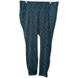 Livi Active High Rise Cropped Leggings Plus Black Teal Stretch Pockets 18/20